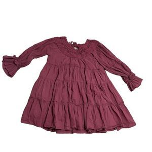 Free‎ People Women's Size Medium Maroon Crochet Long Sleeve Dress